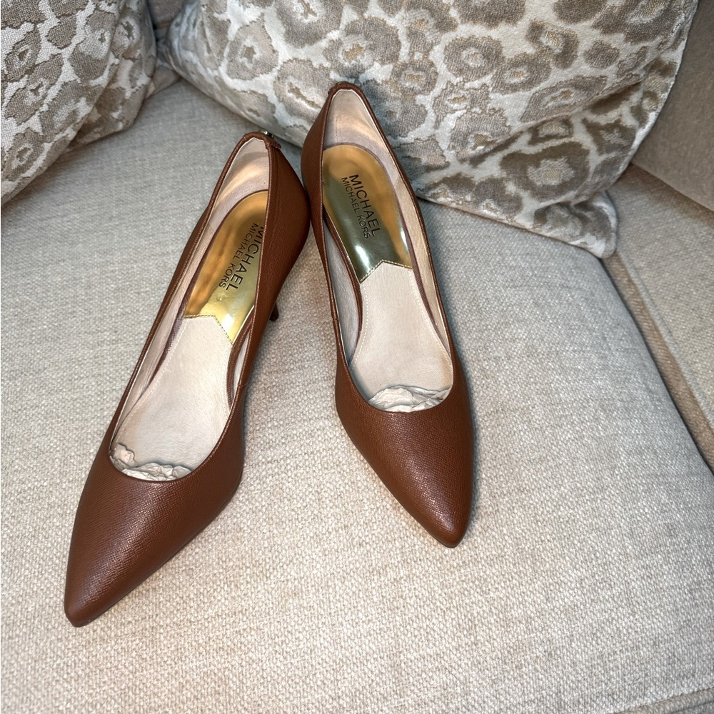 Michael Kors | Heels | Leather | Stacked Heel | Tobacco Brown | 8